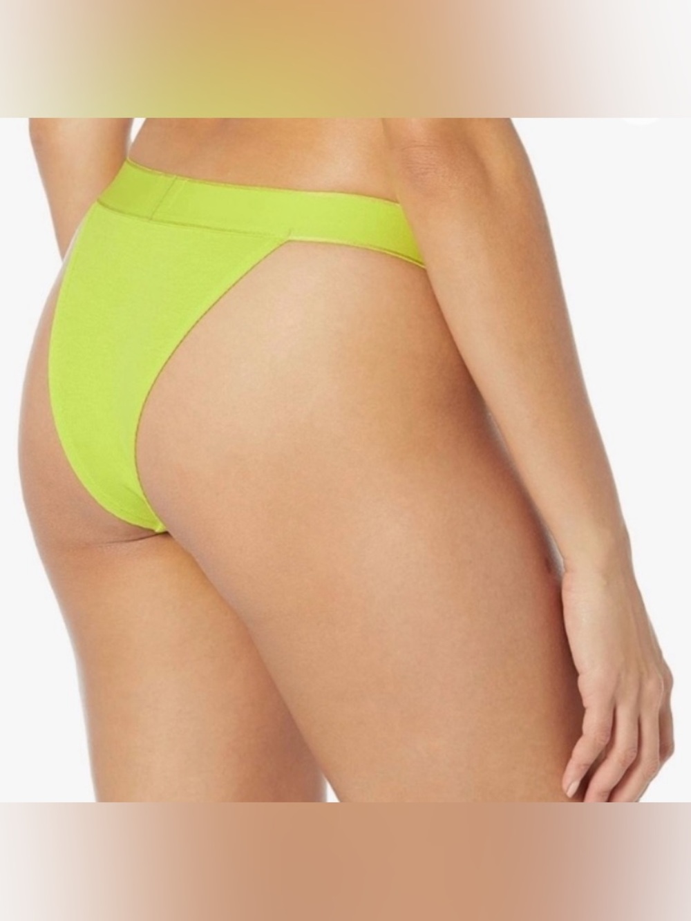 HUGO Neon Yellow Ribbed High-Cut Bikini Bottom - Picture 2 of 7